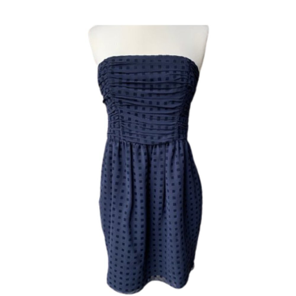 Shoshanna Strapless Blue Dress Pattern Flowy Navy6